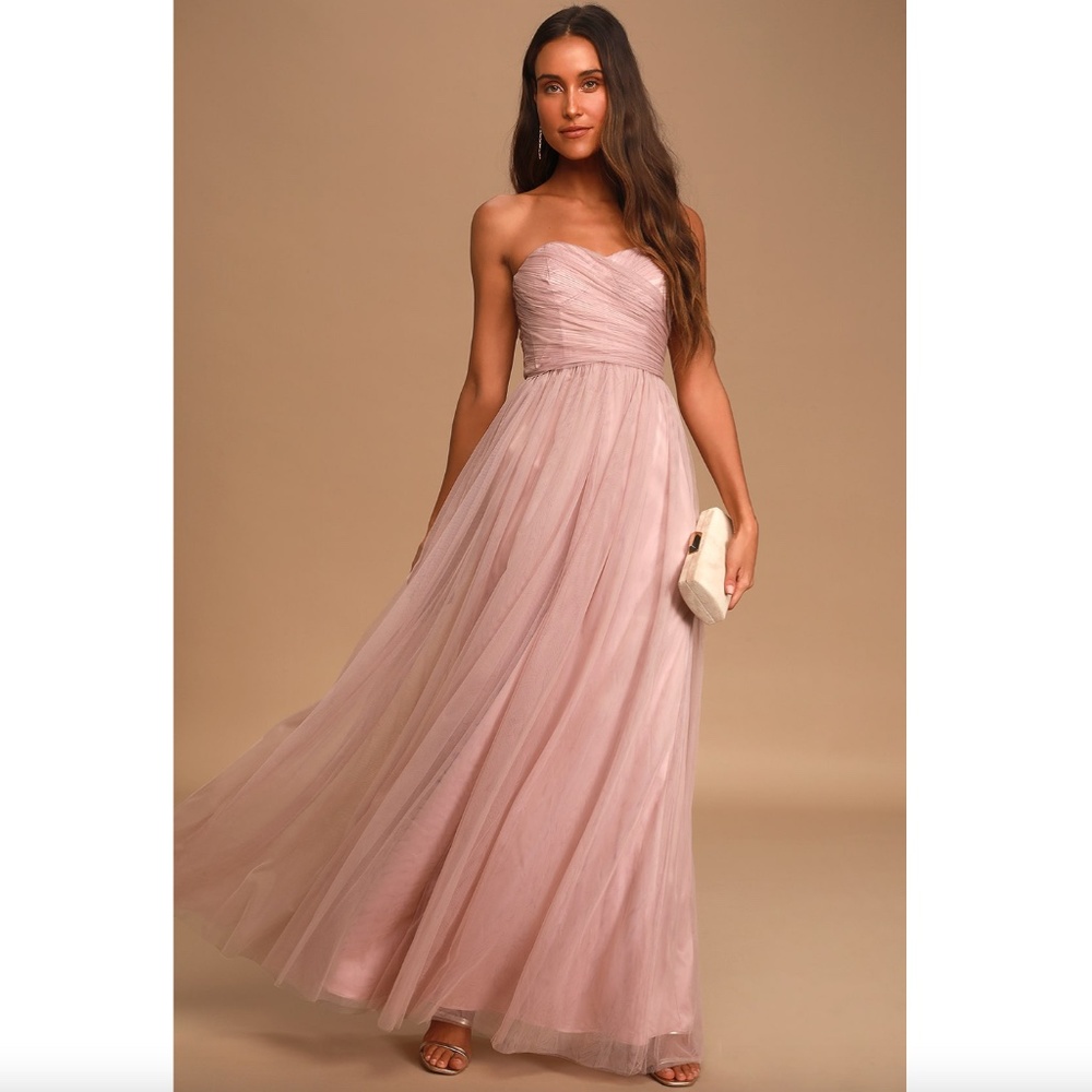 Lulus Feel the Luxe Dusty Pink Mesh Strapless Maxi Dress